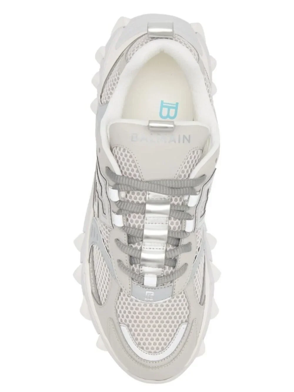 Balmain B-East Men's Low Top Sneaker Shoes Grey Turquoise Size 42 / US 9 - Italy